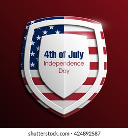 Shield with USA Independence Day icon. Protect privacy Illustration, badge icon. Banner presentation the fourth of July. United States of American President holiday. Veterans Day