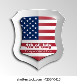 Shield with USA Independence Day icon. Protect privacy Illustration, badge icon. Banner presentation the fourth of July. United States of American President holiday. Veterans Day