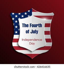 Shield with USA Independence Day icon. Protect privacy Illustration, badge icon. Banner presentation the fourth of July. United States of American President holiday. Veterans Day