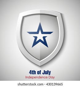 Icono Escudo con el Día de la Independencia de Estados Unidos. Proteger la privacidad Ilustración, icono de insignia. Presentación del cartel el 4 de julio. Festividad del Presidente de Estados Unidos. Día de los Veteranos