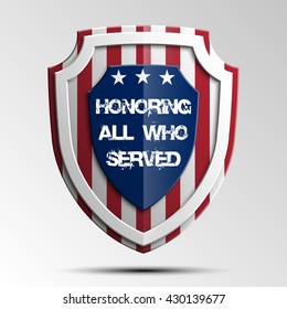 Shield with USA Independence Day icon. Protect privacy Illustration, badge icon. Banner presentation the fourth of July. United States of American President holiday. Veterans Day