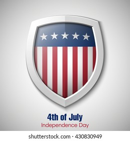 Shield with USA Independence Day icon. Protect privacy Illustration, badge icon. Banner presentation the fourth of July. United States of American President holiday. Veterans Day
