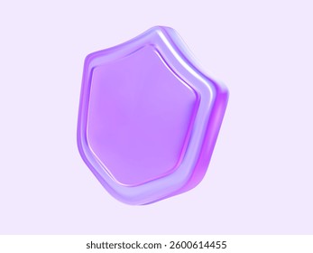 Shield vector 3D icon holographic in purple. Can be used to represent protection, data security, and privacy. Suitable for IT, web design, and online cyber security projects.