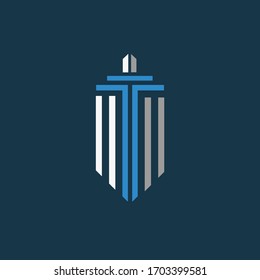 Shield vector design. Flat shield logo. Protection and safety concept design in blue colors.