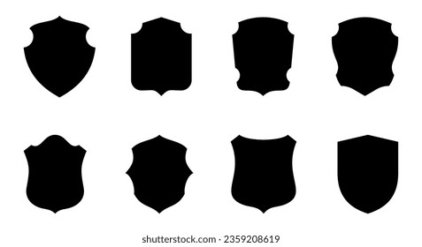 Shield vector glyph icon set. Coat of arm emblem. Privacy, secure and defense tag. Insurance, guarantee logo. Antivirus sign. Vintage frame.