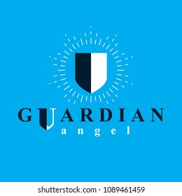 Shield vector graphic illustration, safety and security metaphor symbol. Guardian angel vector abstract emblem.
