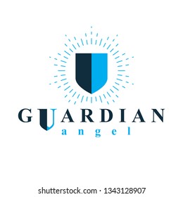 Shield vector graphic illustration, safety and security metaphor symbol. Guardian angel vector abstract emblem.