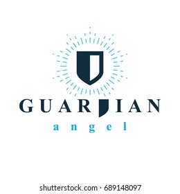 Shield vector graphic illustration, safety and security metaphor symbol. Guardian angel vector abstract emblem.