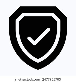 Shield Vector Icon. Shield With A Checkmark In The Middle Protection Icon Concept. Isolated Silhouette Vector Icon.