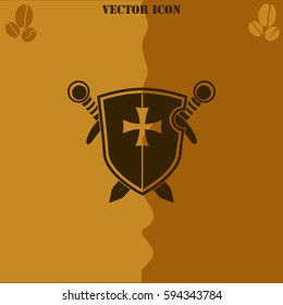 Shield vector  icon. Coffee symbol background.