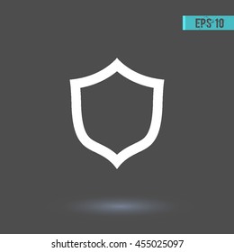 Shield vector icon. Graphic symbol for web design, logo. White glyph on a gray background. Isolated sign.
