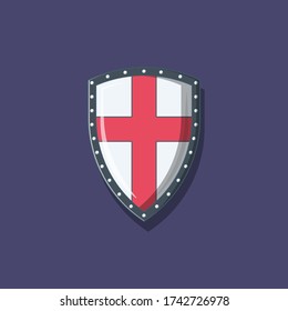 Shield Vector Icon Illustration. Medieval Shield Vector. Flat Cartoon Style Suitable for Web Landing Page, Banner, Flyer, Sticker, Wallpaper, Background