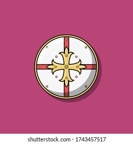 Shield Vector Icon Illustration. Medieval Shield Vector. Flat Cartoon Style 