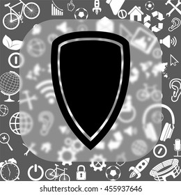 shield vector icon - matte glass button on background consisting of different icons