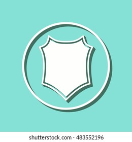 Shield vector icon with shadow. White illustration isolated on green background for graphic and web design.
