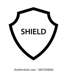 Icono del vector Escudo. Un símbolo de protección y fuerza. Ilustración aislada en blanco y negro con espacio en blanco.