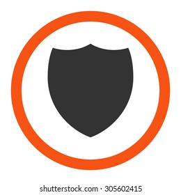 Shield vector icon. This rounded flat symbol is drawn with orange and gray colors on a white background.
