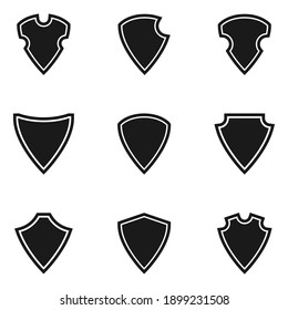 Shield vector icons. Shield different shapes in flat design. Shields, isolated. Vector illustration
