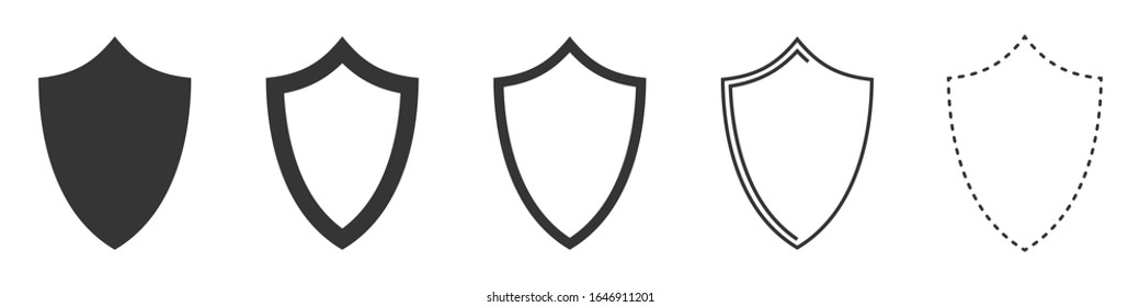 Iconos del vector Shield. Conjunto de símbolos de escudo sobre fondo blanco. Ilustración vectorial. Varios escudos negros.