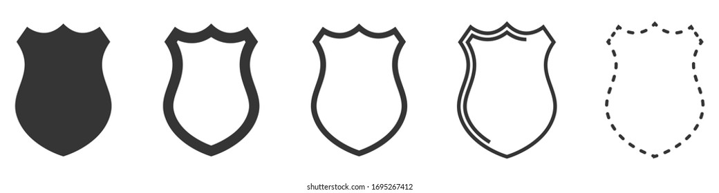 Shield vector icons. Set of shield symbols on white background. Vector illustration. Various black shields.