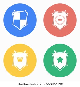 Shield vector icons set. White illustration isolated for graphic and web design.