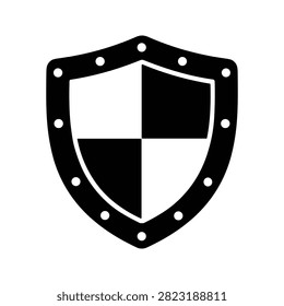 shield vector illustration features a black outlined shield with rivet holes and a quartered black white field for security branding