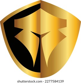 shield vector logo design, with gold color and white background
