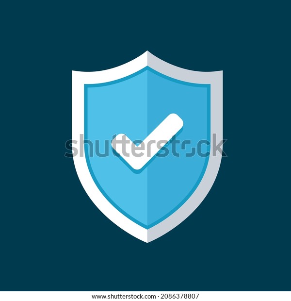 Shield vector logo icon Modern flat illustration\
with Check mark protection, safety, security, reliability concept\
emblem