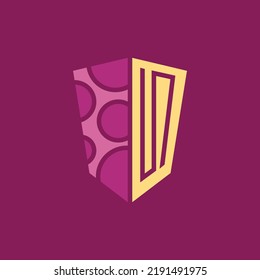 Shield vector logo with lines and polka dots element. Suitable for government, education, school, institution, event, and company.