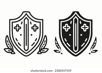 Shield vector, Shield outline style line art,  medieval, Royal, heraldic shield, Heraldic ornamental shields collection