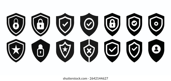 shield vector set line black vector design illustrator