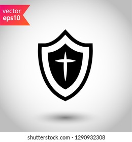 Shield vector sign. Protection vector icon.  Guard symbol. Eps 10 flat vector icon