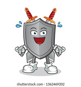 shield very excited mascot vector cartoon illustration