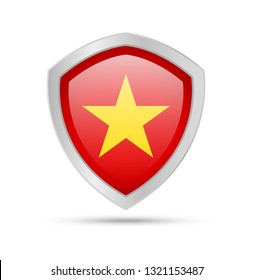 Shield with Vietnam flag on white background. Vector illustration.