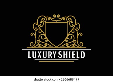 Shield Vintage Border Frame Royal Crown Crest Badge Emblem Stamp Label Logo Design Vector