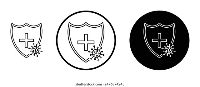 Shield virus black filled and outlined icon set