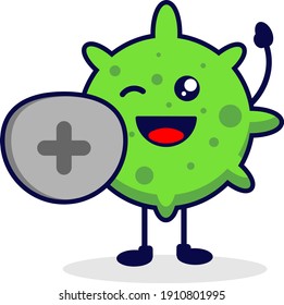 Shield virus cute character, illustration green virus