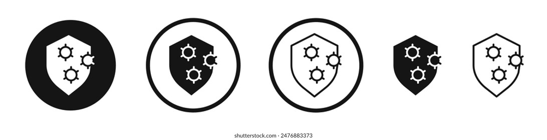 Shield virus flat liner icon set.