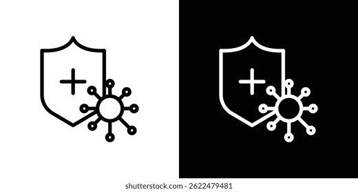 Shield virus icon shape graphic simple plain clipart symbol. thin line outline art