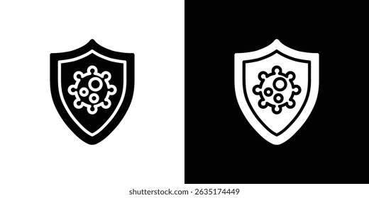Shield virus icon in solid flat trendy design style.