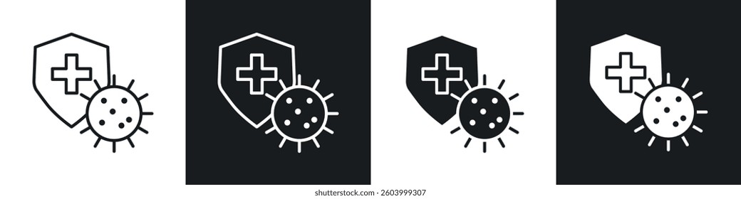 Shield virus icon symbol collection on white background.