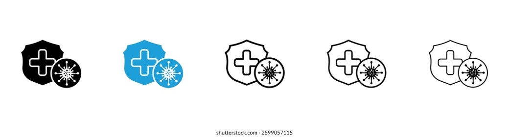 Shield virus icons vector illustrations in black and blue colors for web and ui designs