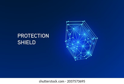 Shield virus protection in futuristic style for landing page. Digital cyber shield protects immunity from viruses