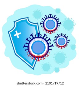 Shield virus protection in futuristic style for landing page. shield protects immunity from viruses Immune system shield and viruses and bacteria attacking shield. Bacteriophage and virus.