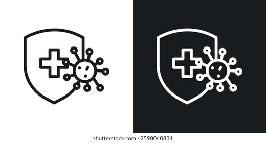 Shield virus vector icon set in black and white color.