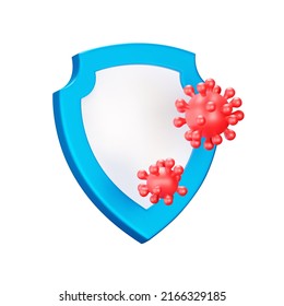 Shield and viruses, 3d icon. Protection against disease. Isolated object on a transparent background