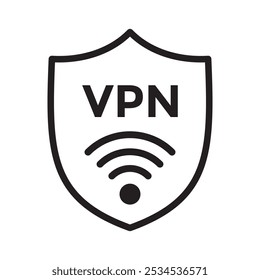 Schild VPN, Wireless-Symbol, Internet-Sicherheitskonzept, Vektorgrafik