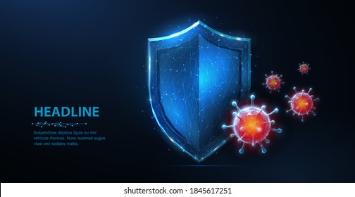 Shield Vs Virus. Abstract Vector 3d Shield Viral Microbe Vs Blue Shield Isolated. Computer Virus Safety, Bacterial Protection, Pandemic Fight, Medical Healthcare, Insurance, Antivirus Firewall Concept