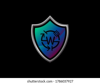 Schild-W-Letter-Logo mit elektrischem Code und modernem Schilddesign. Design-Vorlage für das Design von SicherheitsW-Symbolen.