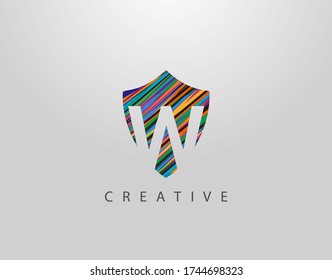 Shield W Letter Logo. Modern Abstract Geometric Design, made of various colorful strips shapes  